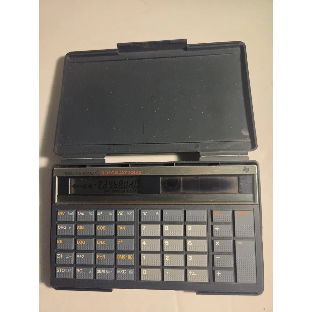 Vintage 1984 Texas Instruments TI-35‎ Galaxy Solar Calculator W Case Works